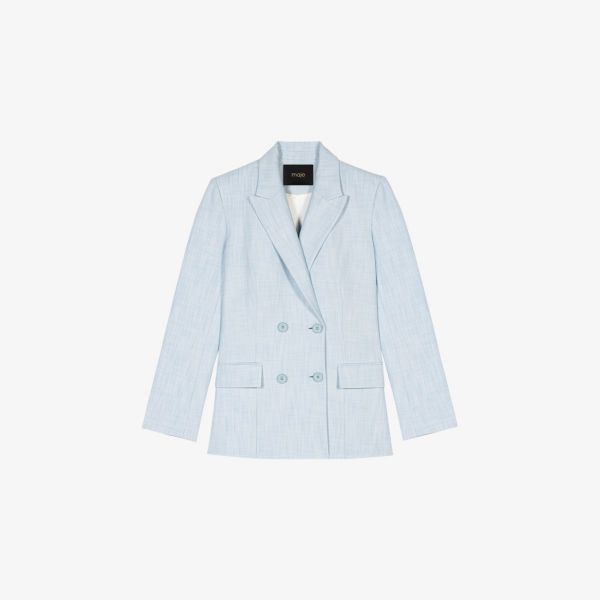 

Двубортный пиджак Maje с острыми лацканами из эластичной ткани, синий