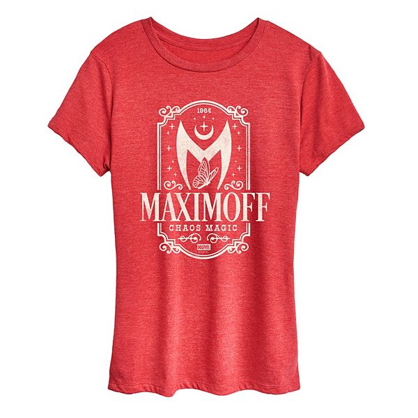 

Футболка Women's the scarlet witch maximoff chaos magic distressed graphic Marvel, Heather Red