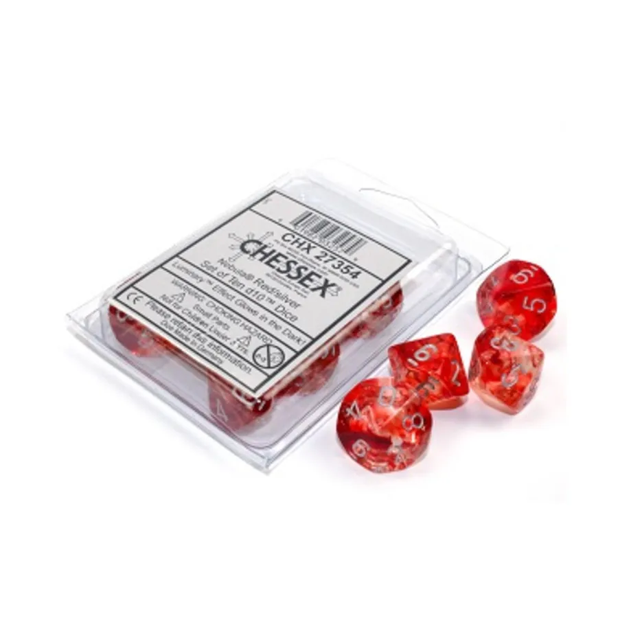 

d10 Красный с серебром (10), Dice - Nebula (Chessex)