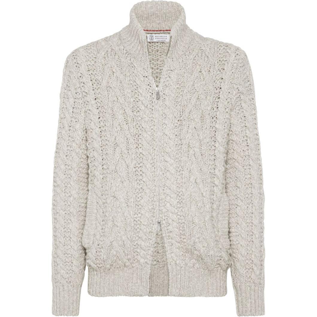 

Открытый вязаный кардиган на молнии Brunello Cucinelli, слоновая кость