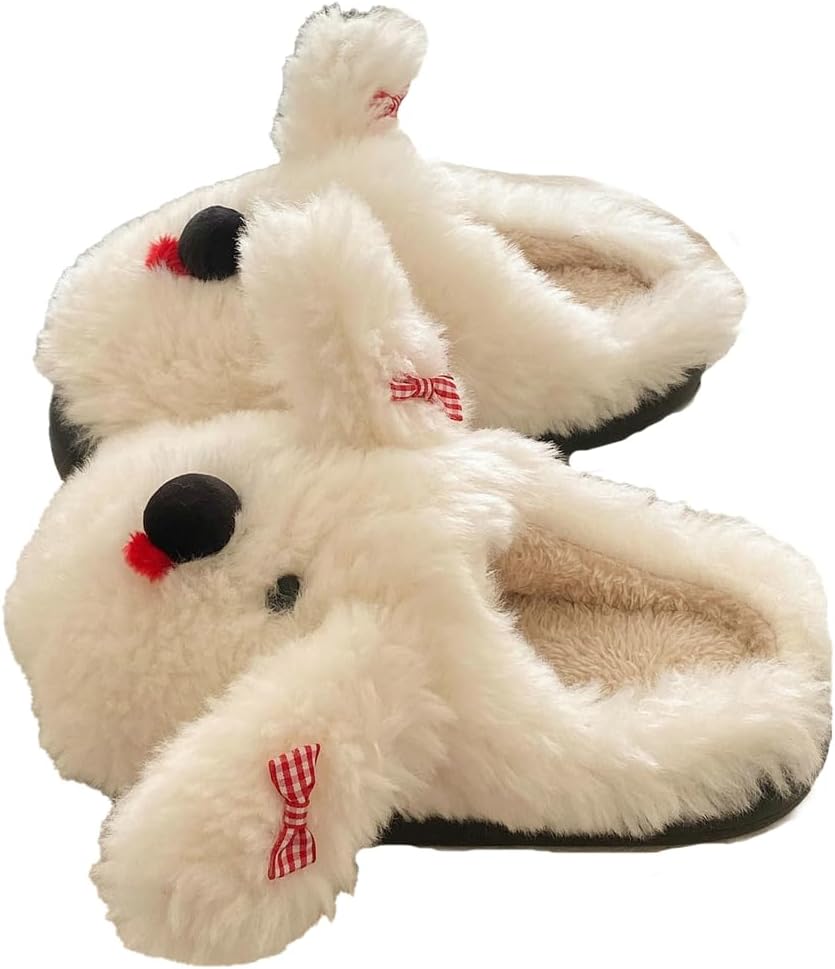 

Домашние тапочки с щенком для женщин и мужчин, теплые с флисовой подкладкой, зимние, милые пушистые тапочки в виде собак, модели Yafirgeer, белый