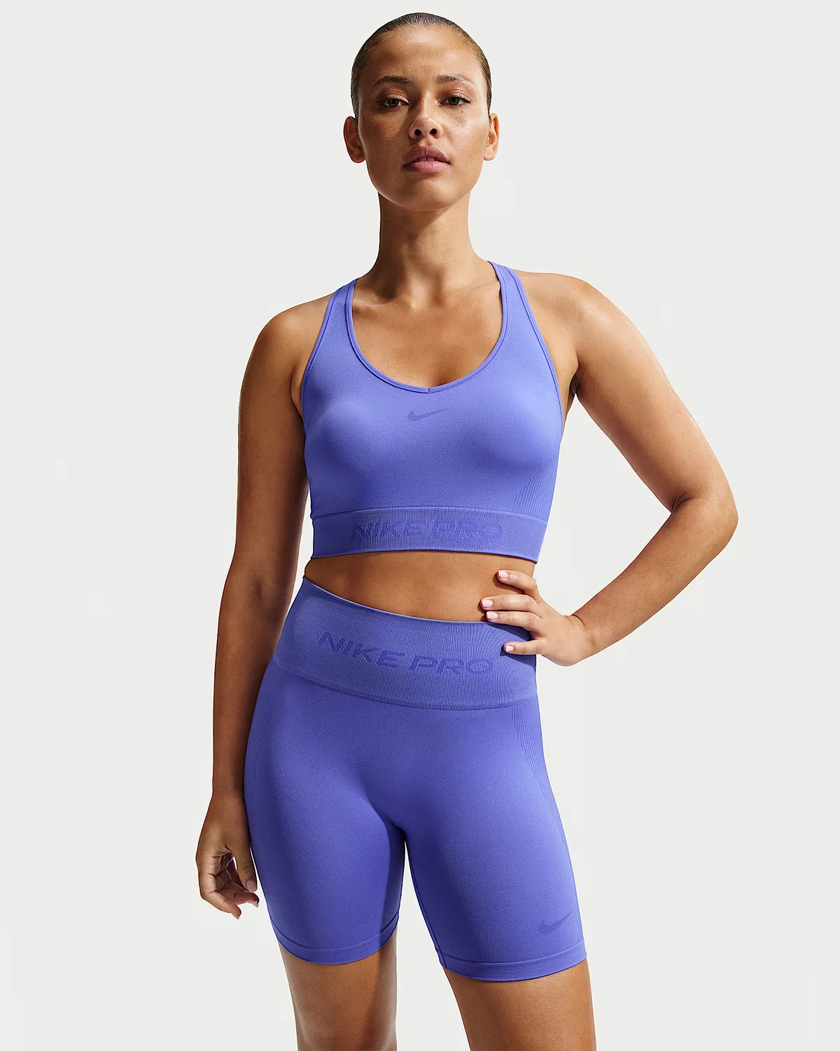 Женские шорты-велосипедки Nike Pro Seamless Dri-FIT с высокой посадкой, 5", Sapphire — фото 2