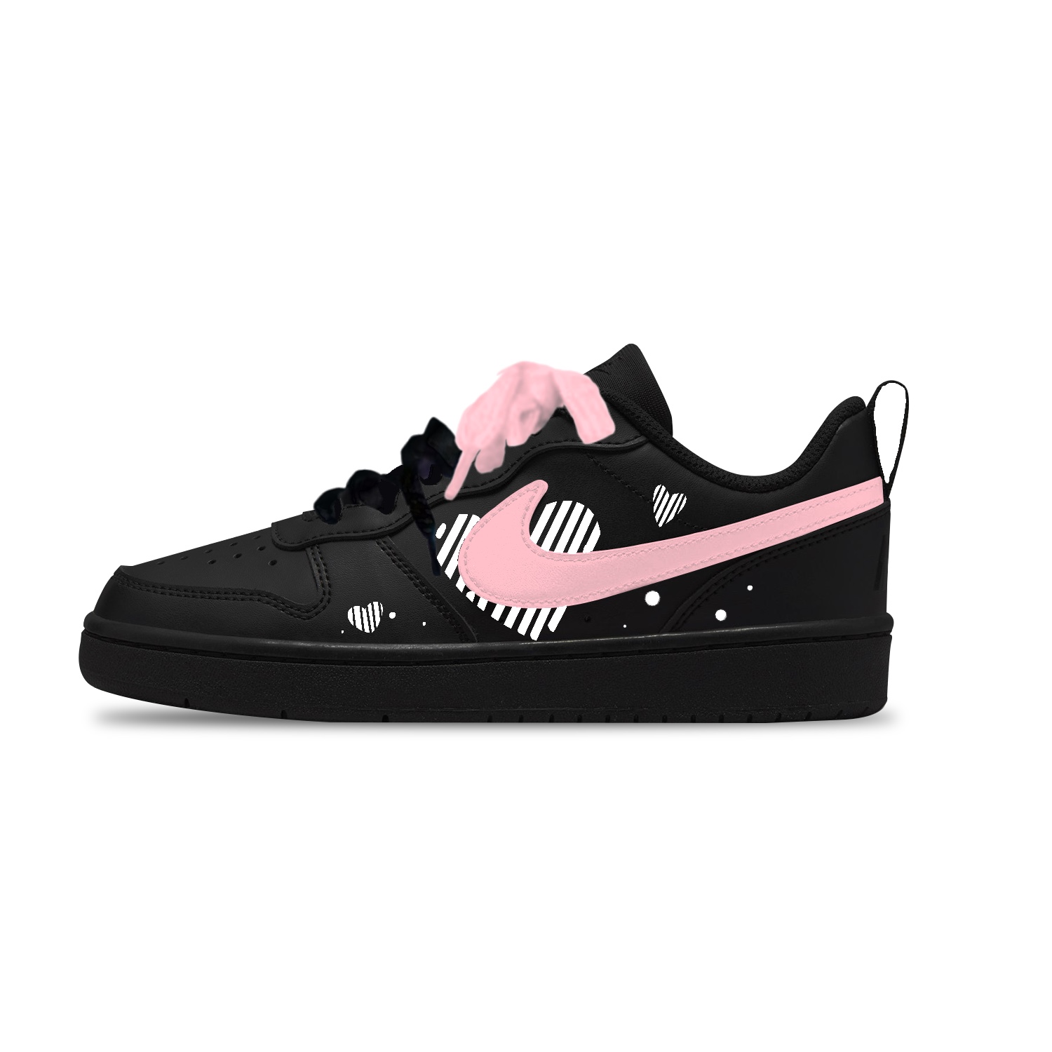 

Court Borough Кожаные нескользящие износостойкие низкие детские скейтбординговые ботинки Unisex Nike, черный & розовый