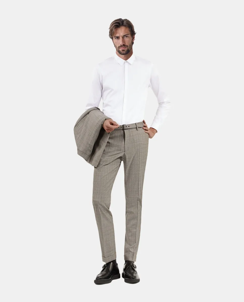 

Брюки мужские шерстяные принц Уэльский бежевые облегающие с итальянскими карманами The Kooples, бежевый