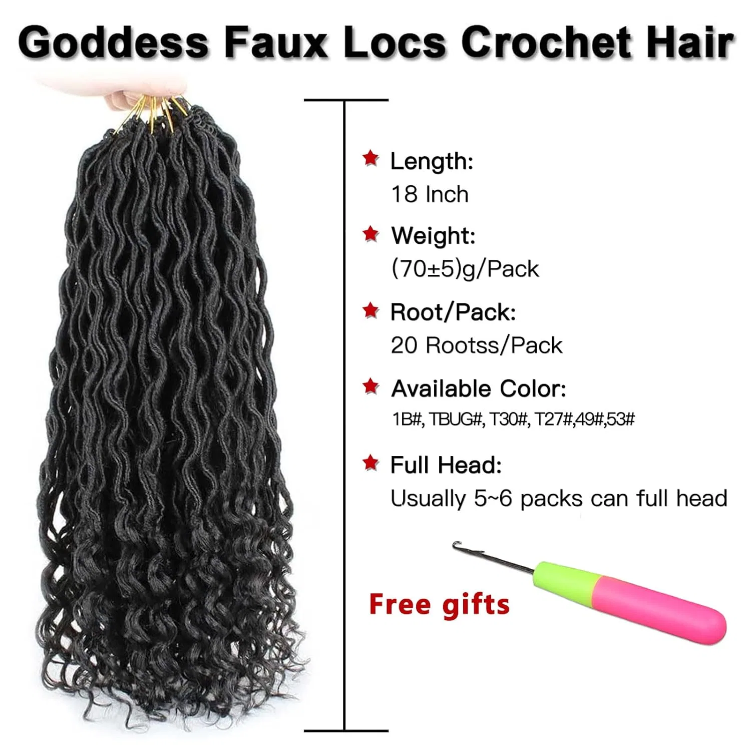 Искусственные дреды Xtrend Goddess Faux Locs с волнистыми концами, 18 дюймов, 6 упаковок Xtrend, 1B# — фото 2