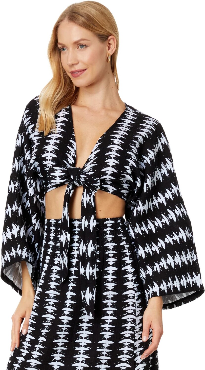 

Топ bobi Los Angeles Kimono Sleeve Tie Front Top, цвет Zen