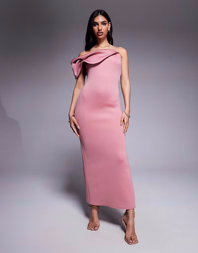 

Платье миди ASOS DESIGN с завышенной талией и витым ремешком в цвете пыльной розы