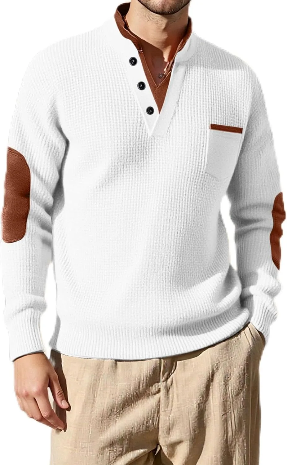 

Мужская рубашка с длинным рукавом Casual Outdoor Stand Collar Pullover с налокотниками Sdwingk