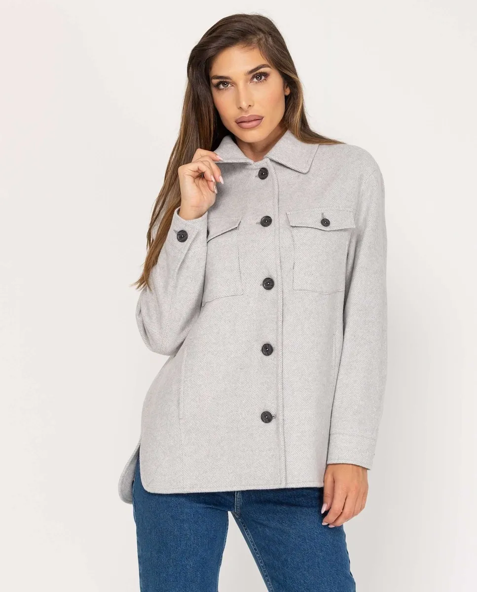 

Женская рубашка с воротником-стойкой и манжетами на рукавах с пуговицами Fsh, светло-серый