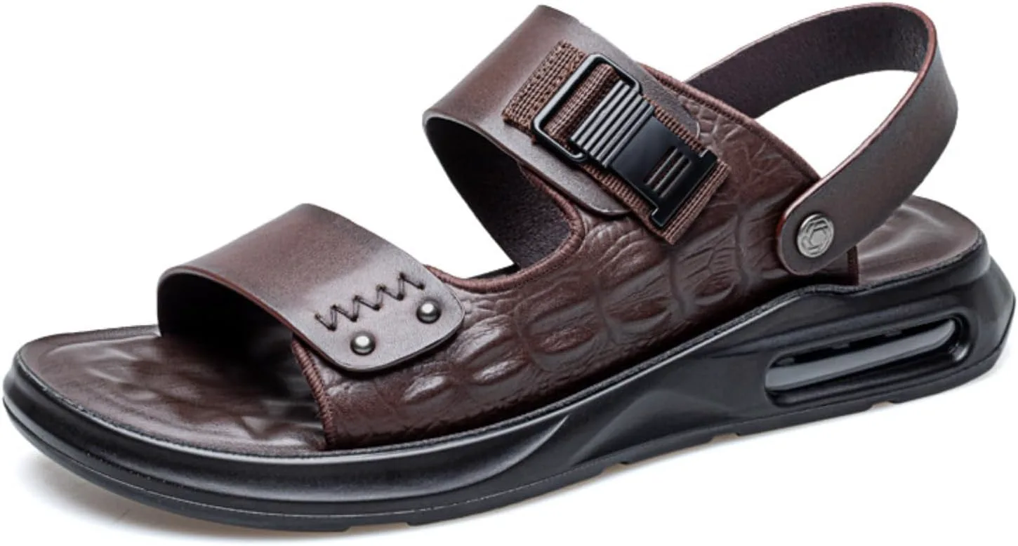 

Мужские сандалии XOEKD с воздушной подушкой, кожа с узором под крокодила, мягкая подошва, модные и противоскользящие, с открытым круглым носком и регулируемым ремешком на щиколотке, пляжные тапочки, подходят для прогулок на открытом воздухе, кор...
