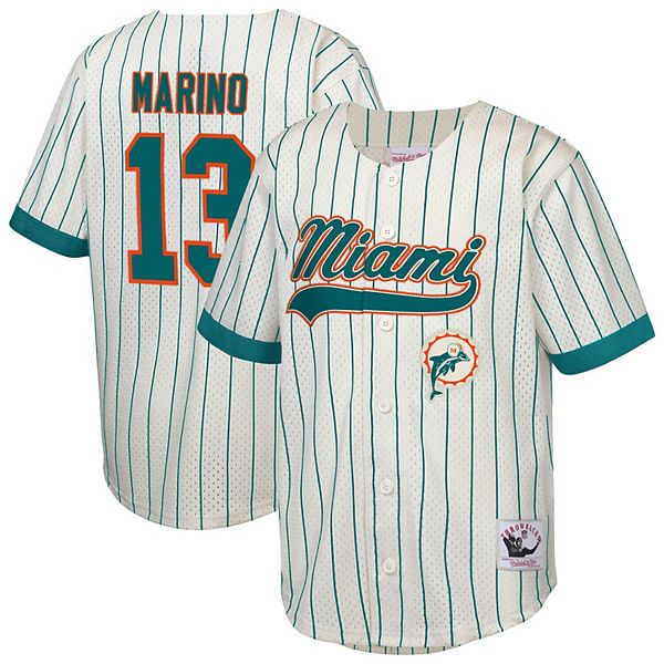 

Бейсбольная футболка youth dan marino cream miami dolphins с именем и номером игрока Mitchell & Ness