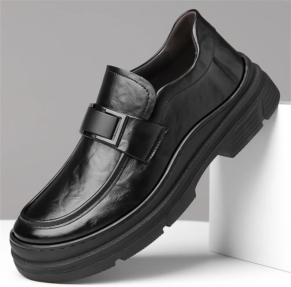 Мужские лоферы на платформе, кожаные, с декором, Penny Loafers, черный Abborora — фото 3