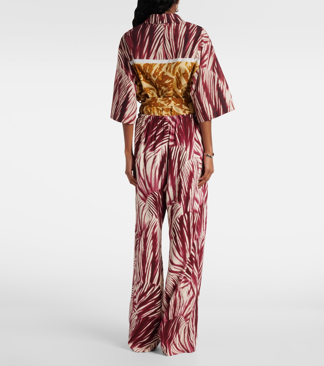 Широкие брюки-клёш из крепдешина Dries Van Noten, бордовый — фото 3