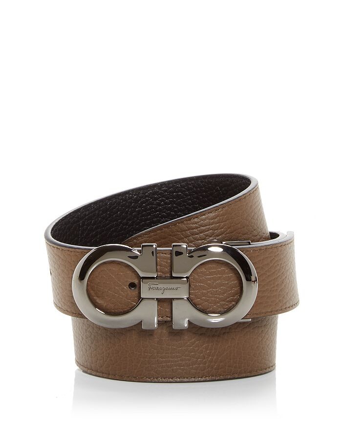 

Мужской двусторонний кожаный ремень Salvatore Ferragamo Double Gancini, коричневый