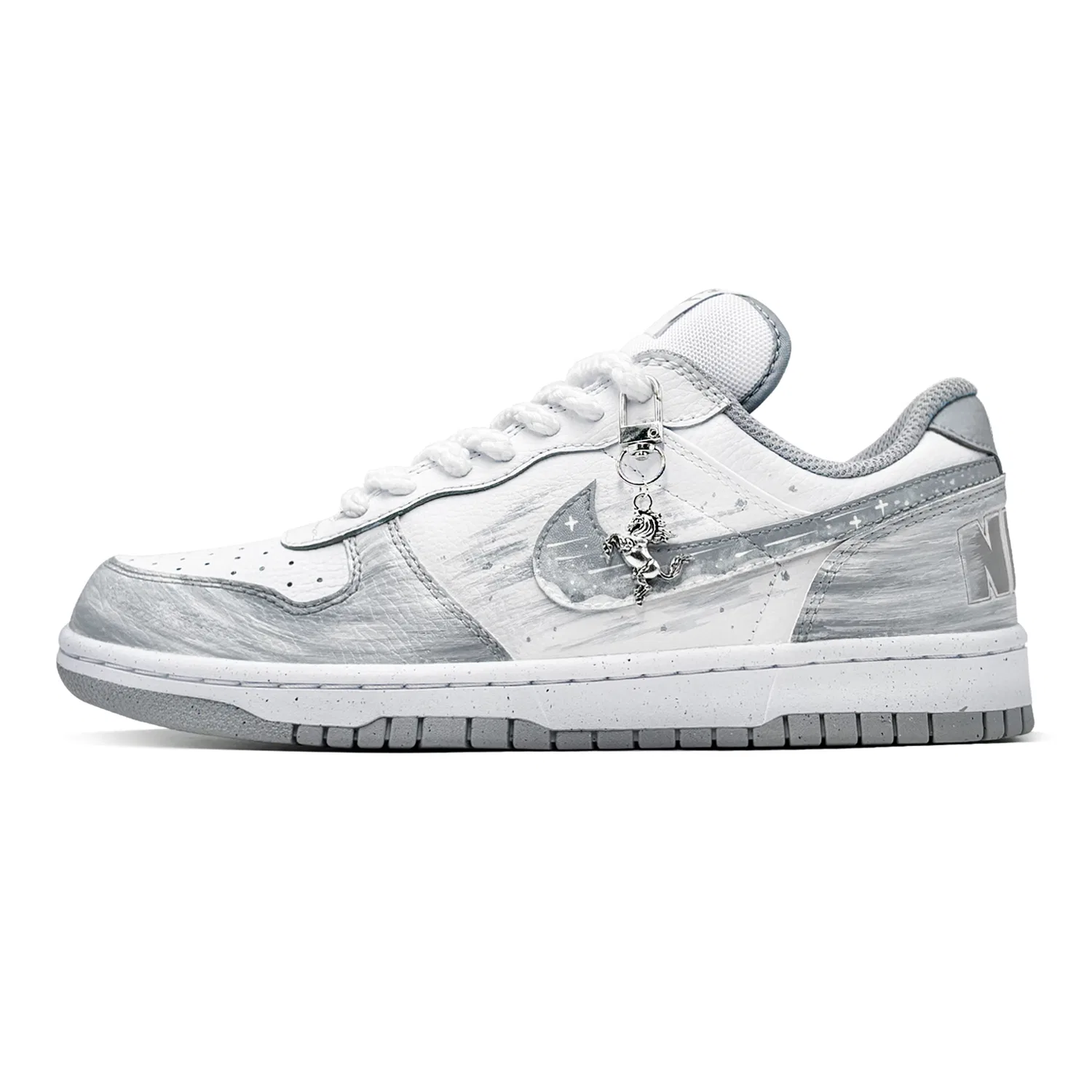 Кроссовки кожаные Nike Big Low серо-белые — фото 3