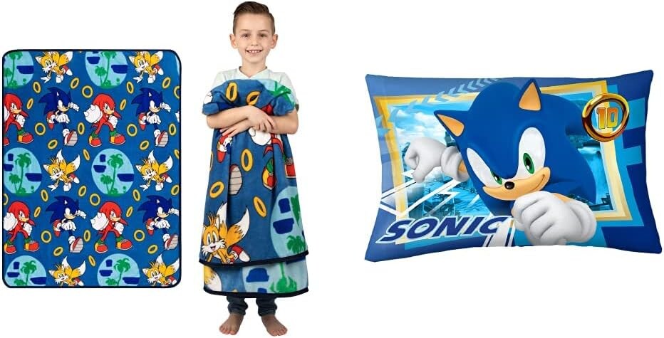 

Franco Kids Bedding Супермягкое плюшевое одеяло, 46 x 60 дюймов, Sonic The Hedgehog, Аниме и детское постельное белье, сверхмягкая двусторонняя наволочка из микрофибры, 20 x 30 дюймов, Sonic The Hedgehog