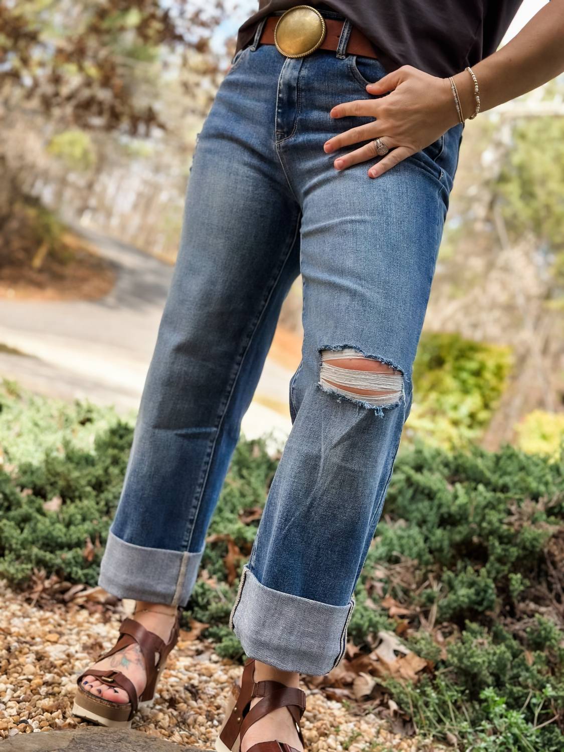 

Джинсы High Rise Loose Straight With Double Cuff Hem In Blue Petra153