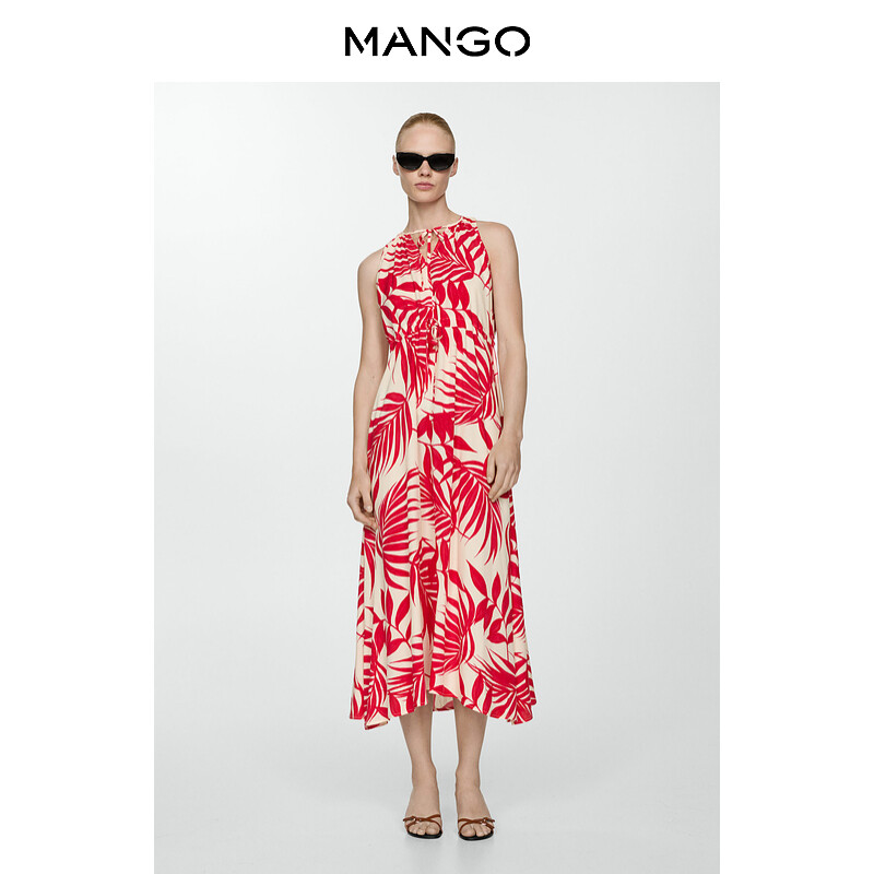 

Женское платье Mango с принтом и завязками вокруг шеи, красный