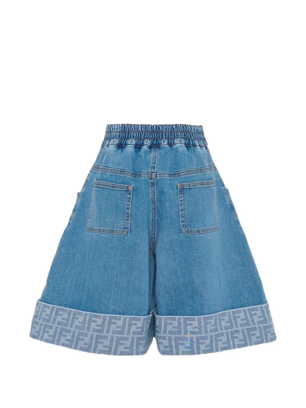 Шорты с подворотами и логотипом Fendi Kids, синий — фото 2