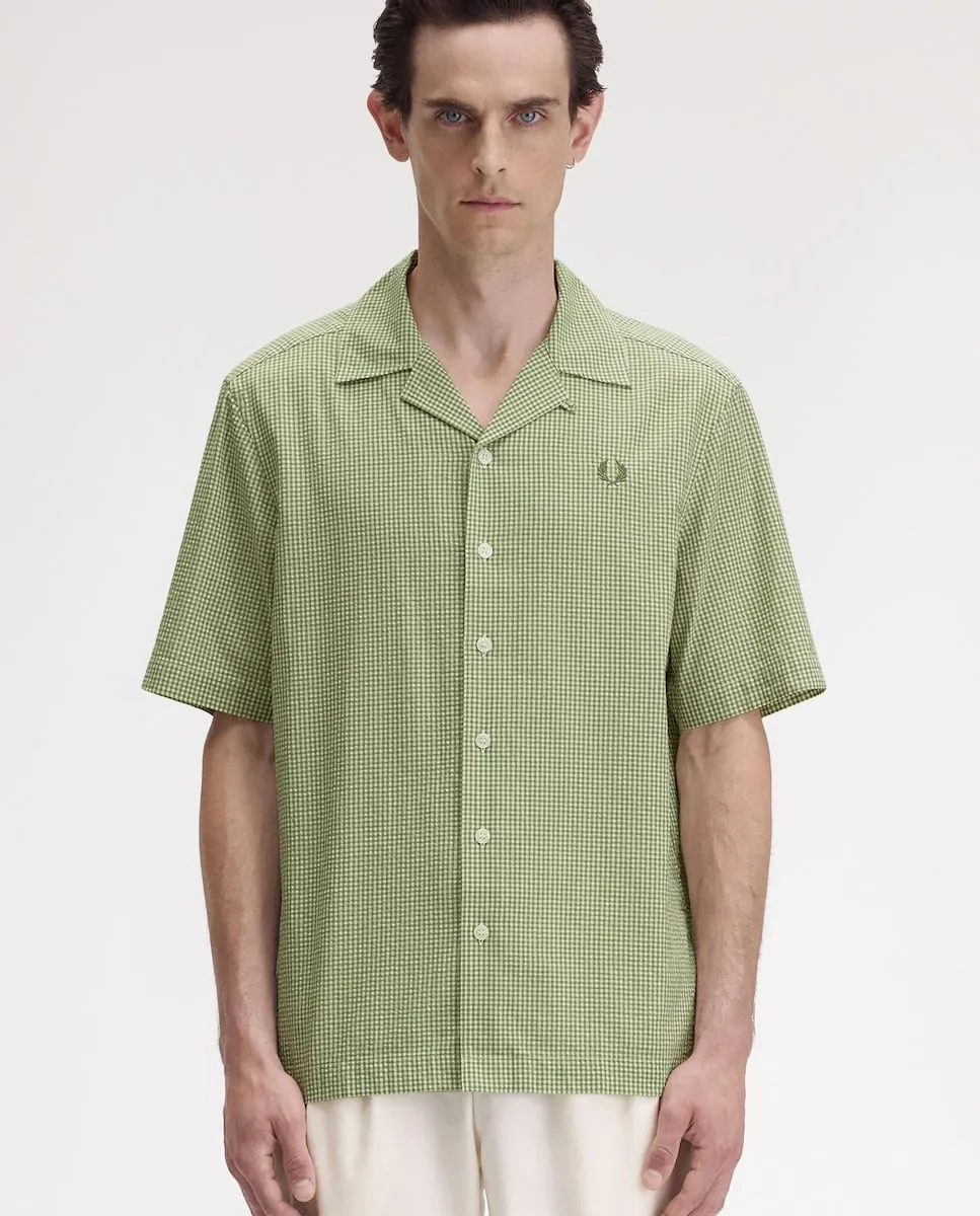 

Мужская рубашка с коротким рукавом с микроклетчатым принтом Fred Perry, зеленый