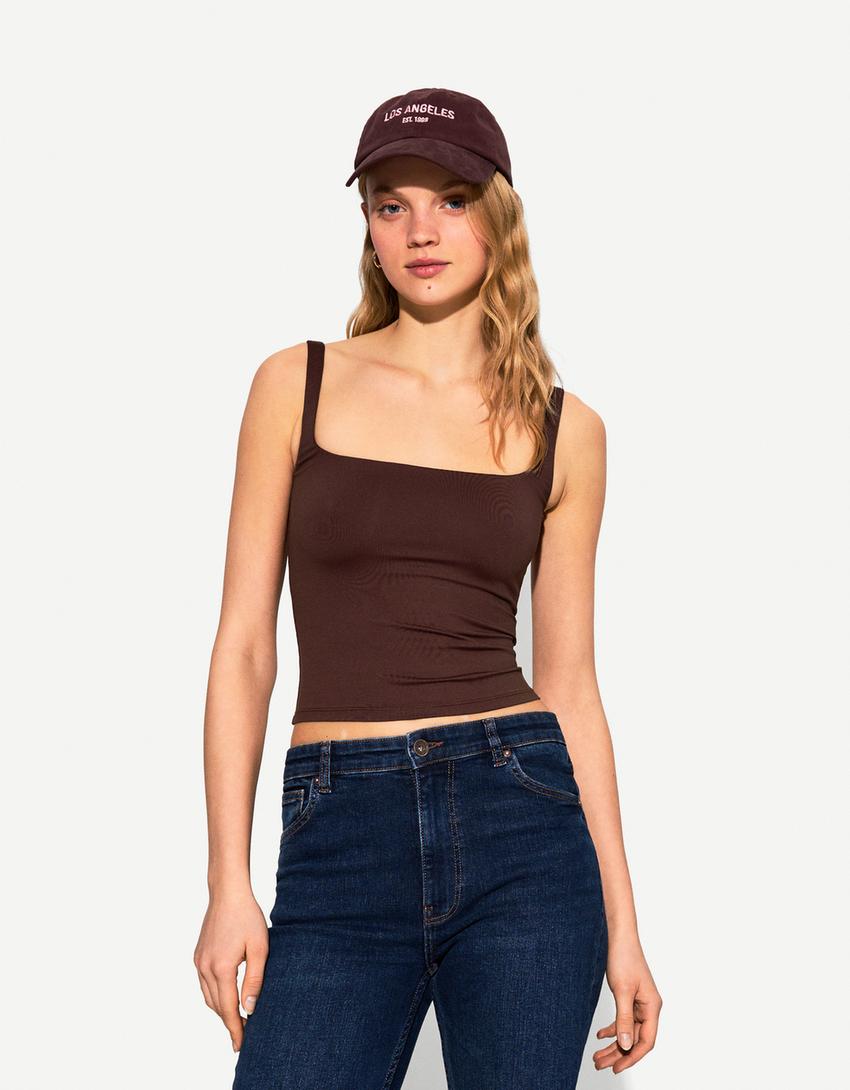 

Топ с бретельками Bershka, коричневый