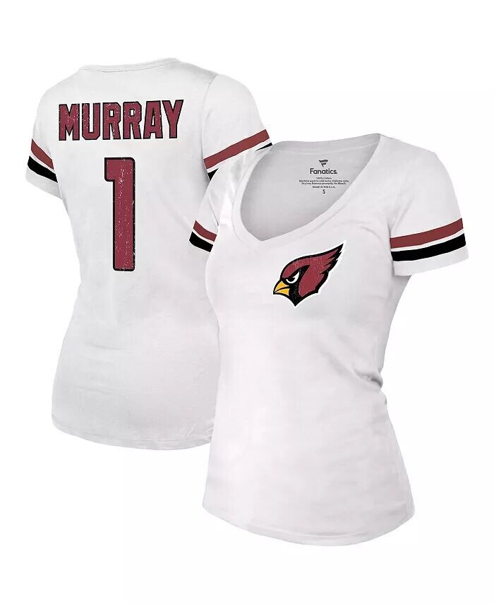 

Женская модная футболка Kyler Murray White Distressed Arizona Cardinals с именем и номером игрока с v-образным вырезом Fanatics