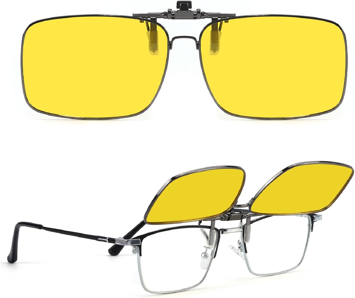 

Солнцезащитные очки Myiaur Clip on, надеваемые поверх обычных очков, для мужчин и женщин, поляризованные, откидные, с защитой UV400, металлическая оправа, A06 Gun Frame Yellow Lens