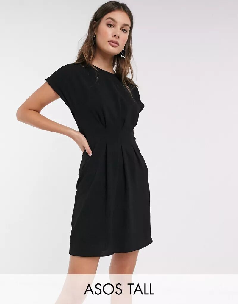 

Черное платье мини со сборками на талии ASOS DESIGN Tall