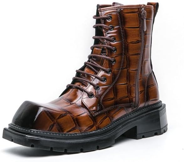 

Мужские кожаные мотоботинки AEGNONGL с принтом, массивным каблуком и боковой молнией, ретро-стиль, коричневый