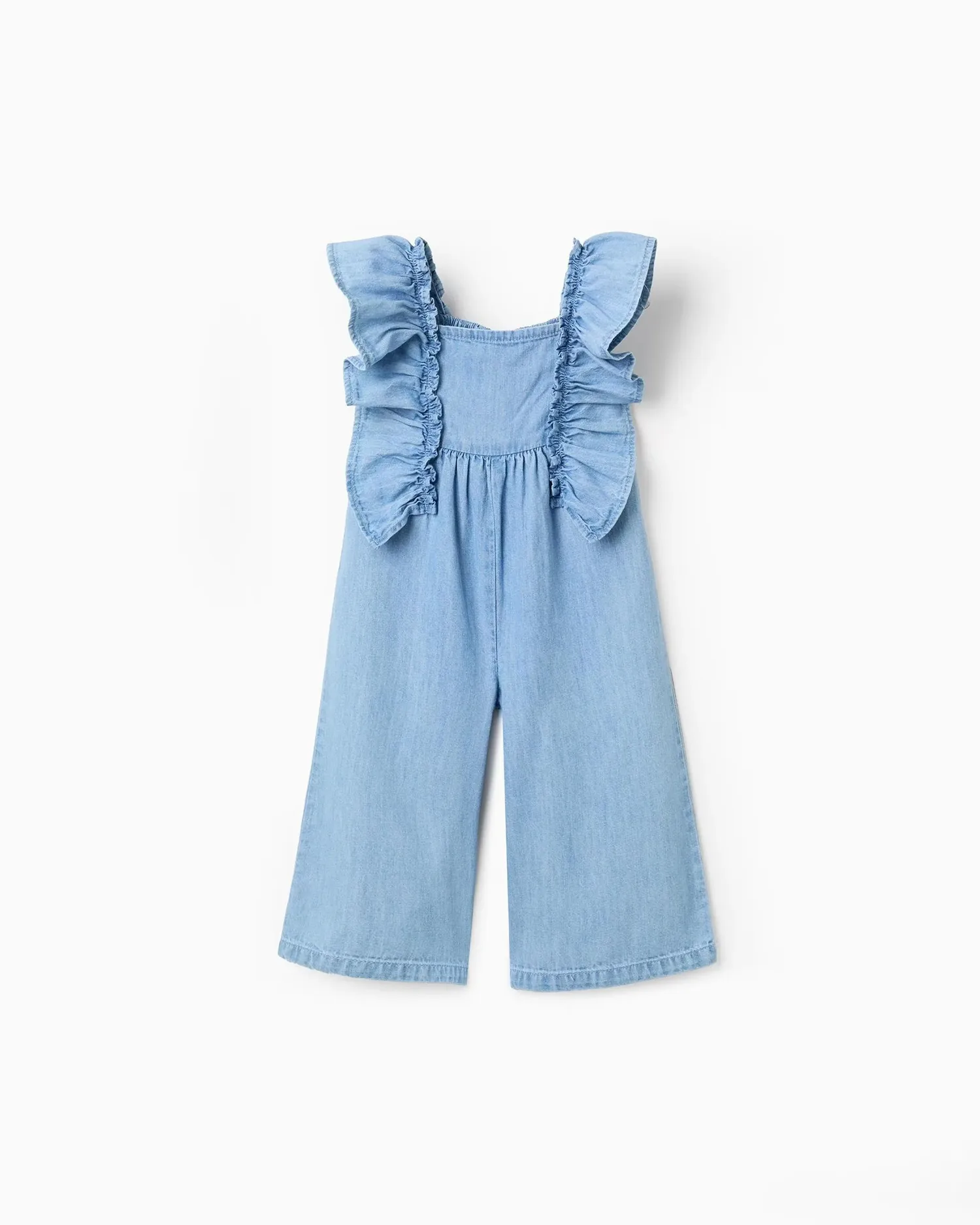 Детский комбинезон для девочки джинсовый, 100% хлопок и с оборками Zippy, светло-голубой