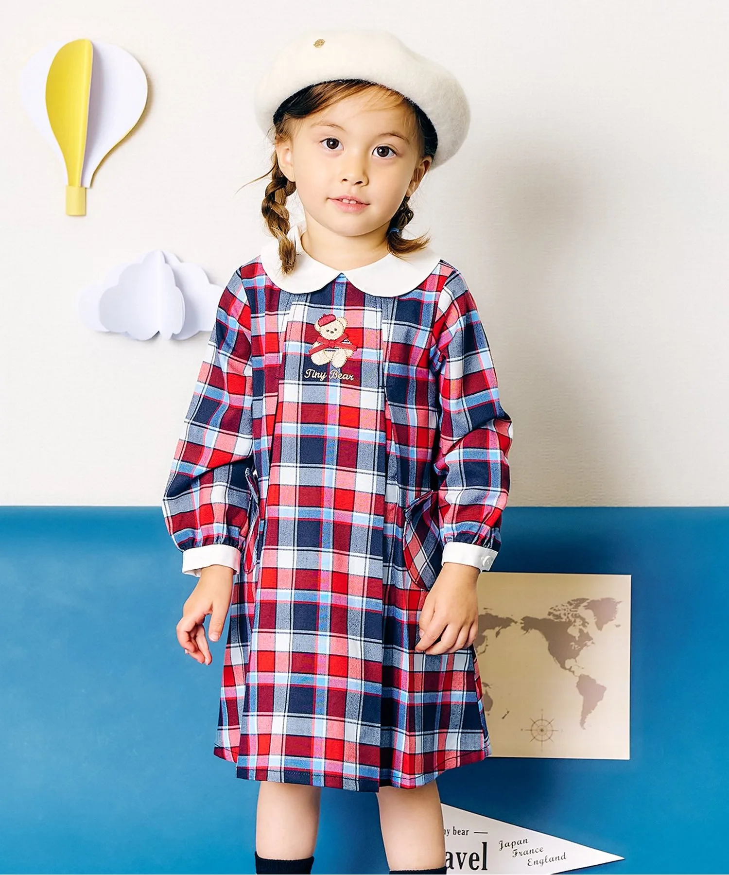 Детское платье с вышивкой и клеткой tiny bear apres les cours клетчатое