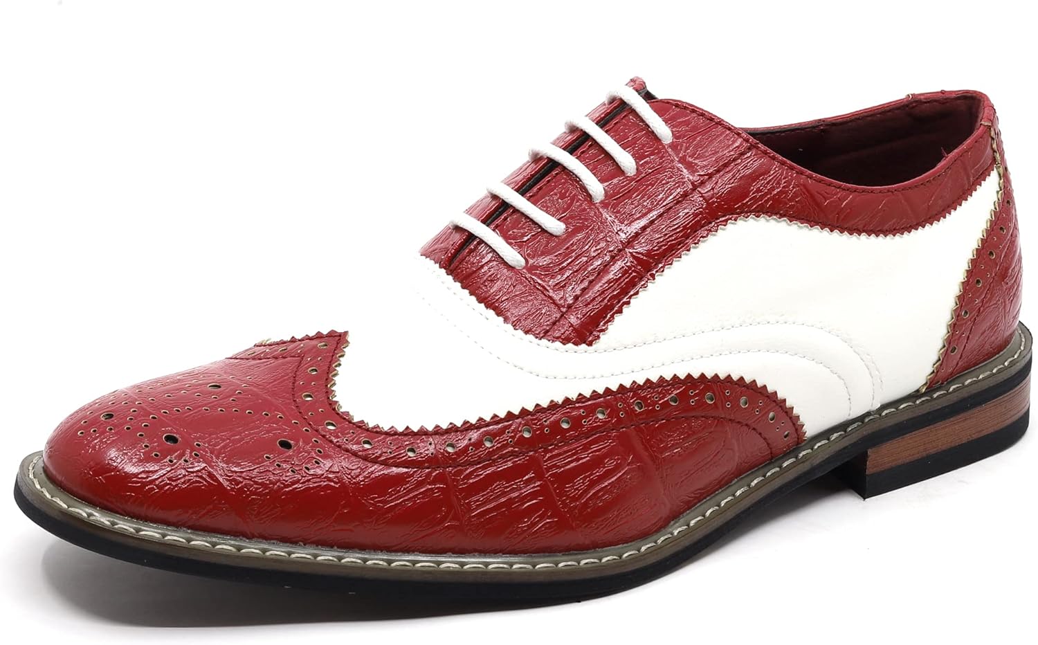

Мужские оксфорды Metrocharm Frank-03 с двумя оттенками и перфорированным узором 'крыло чайки', шнуровка, белый/красный