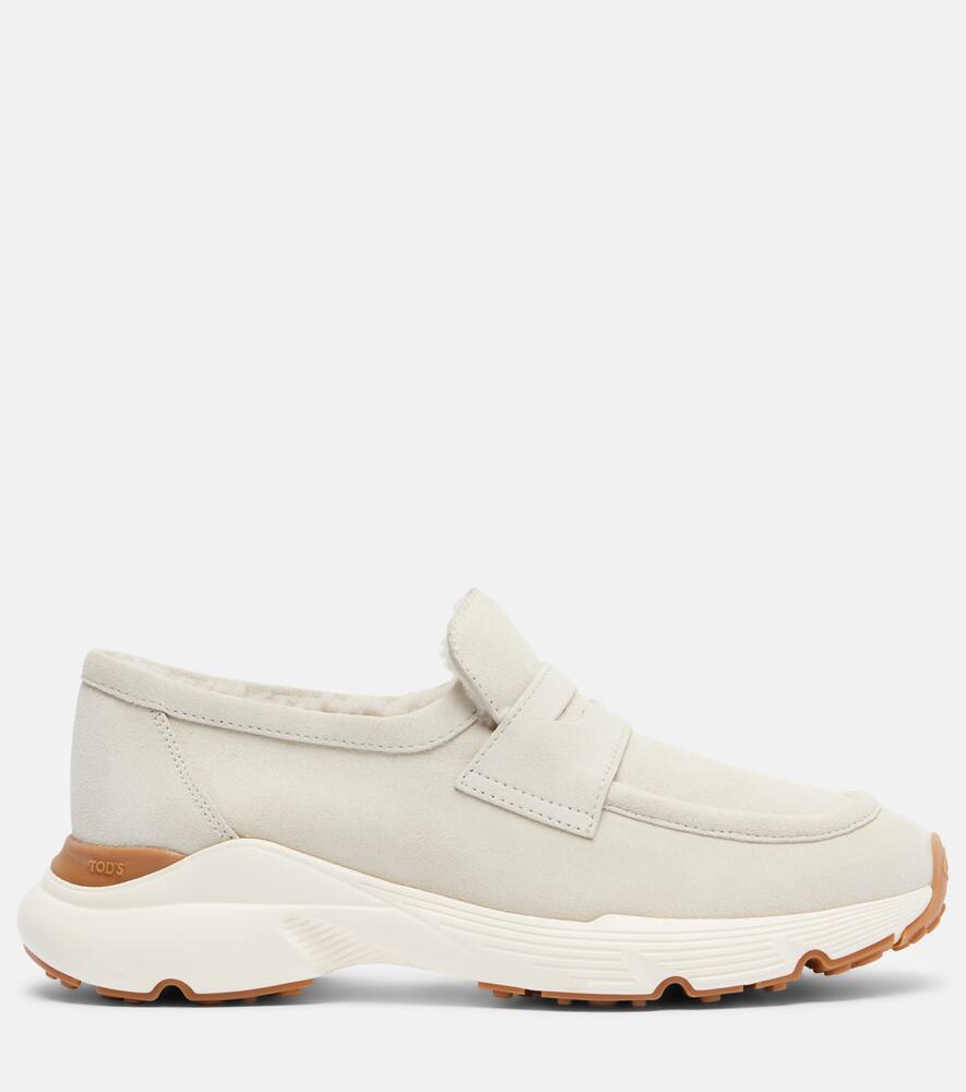 Спортивные лоферы из замши run Tod's, Bianco Latte+Avorio — фото 4