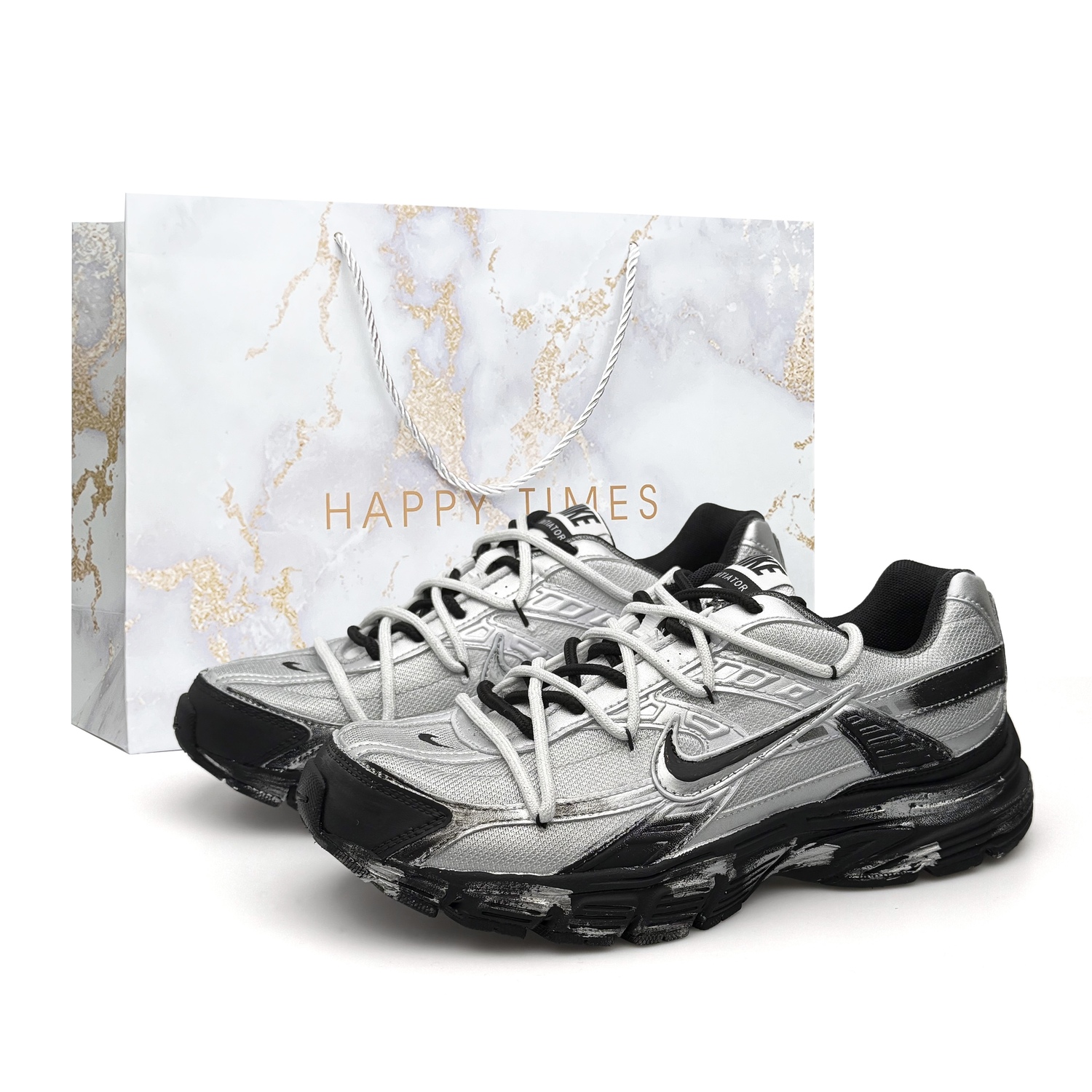 

Nike Кроссовки Initiator Abrasion Resistant, Breathable, Lightweight Low top Casual Running Shoes Unisex Black Gray Silver