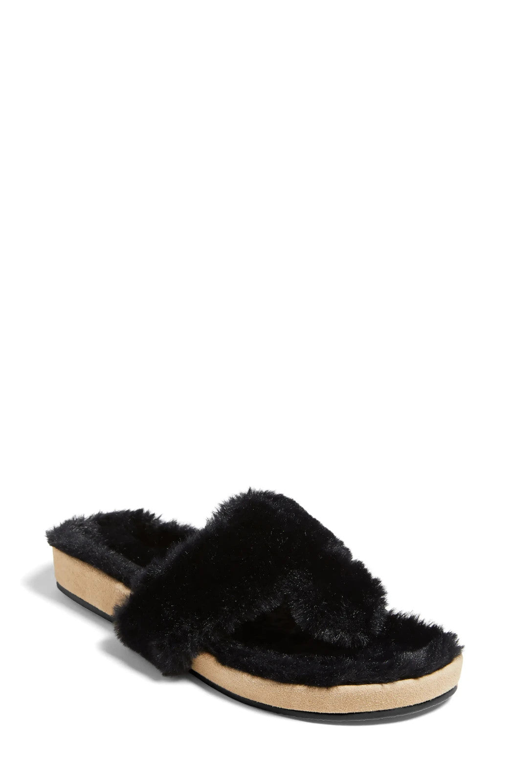 Jack Rogers Jacks Comfort Cozy Thong Women  Black Faux Fur Sandals JOBB1484 — фото 2