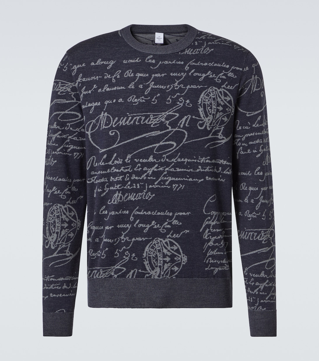 

Свитер Scritto из шерсти Berluti, Navy/ Grey Scritto