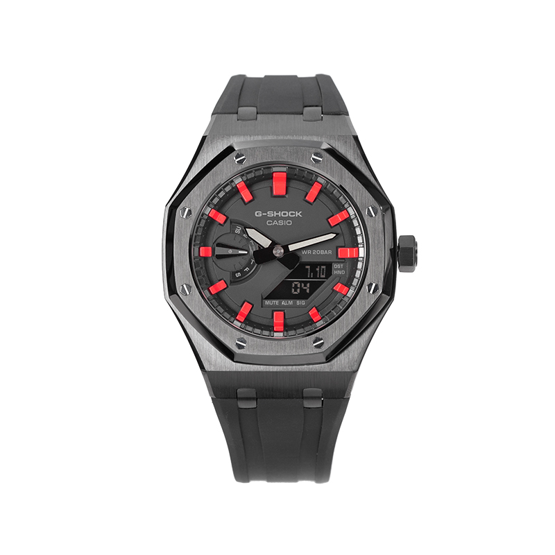 

CASIO Часы Unisex Liquid Crystal/Analog Dual Display Series 44.5mm Black Watch, Black Red