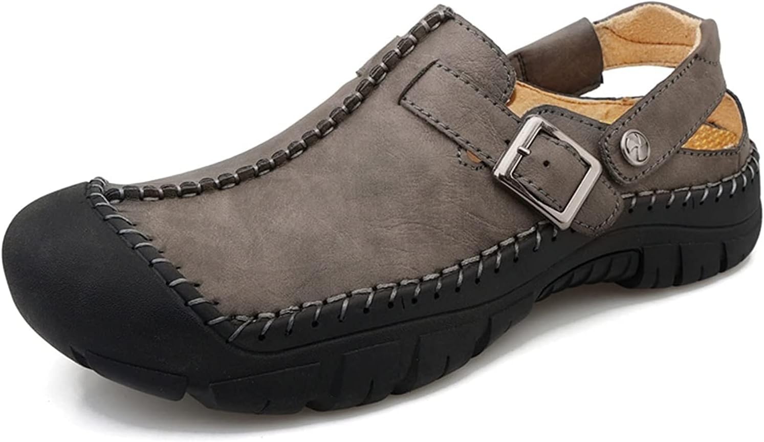 

Мужские сандалии NERDOH с закрытым носком, противоскользящие, летние, для активного отдыха на улице, дышащие, спортивные, пляжные, удобные, кожаные для рыбалки и ходьбы по воде (Цвет: серый, Размер: 6 UK)