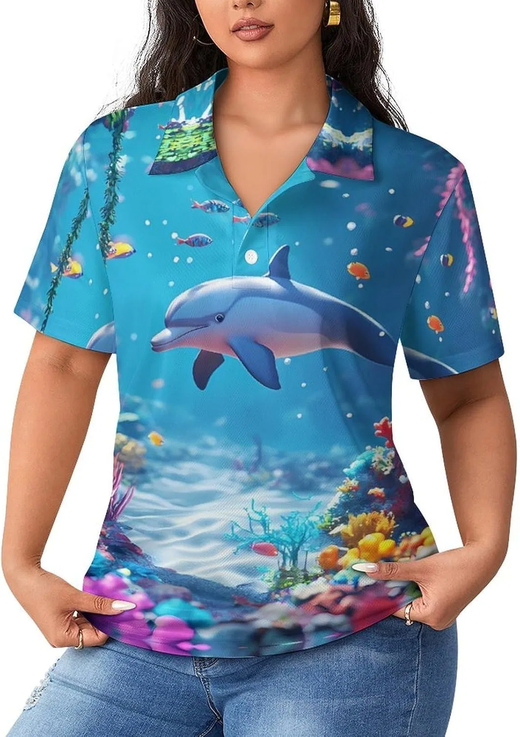 Женская теннисная рубашка поло с коротким рукавом, быстросохнущая, Dolphin Ocean, Style
