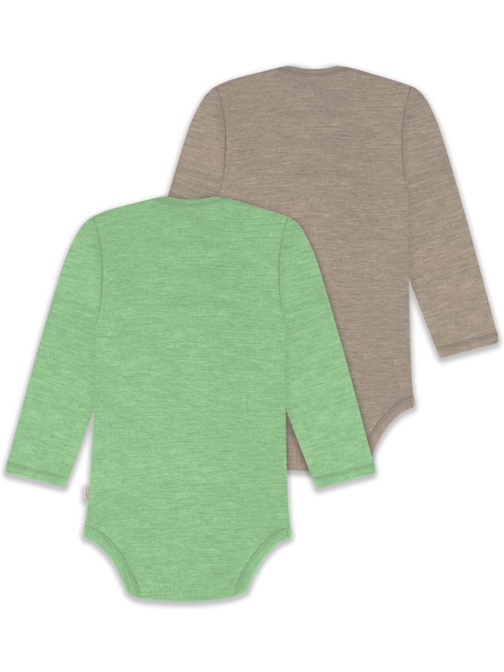 Normani Outdoor Sports Комплект из 2 детских боди с длинными рукавами из мериносовой шерсти, цвет Окленд, зеленый/бежевый — фото 2