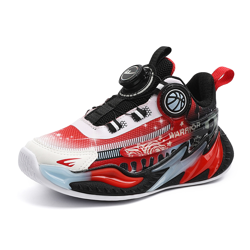 Детские баскетбольные кроссовки Low top с защитой от истирания, дышащие и нескользящие WARRIOR, черный белый — фото 4