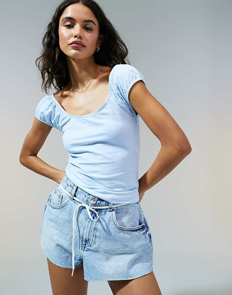 

Летний топ нежно-голубого цвета с пышными рукавами ASOS DESIGN