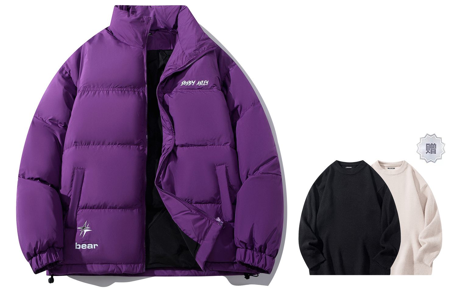 

BOBBY ABLEY Унисекс пуховик, Purple (with Free Sweater)