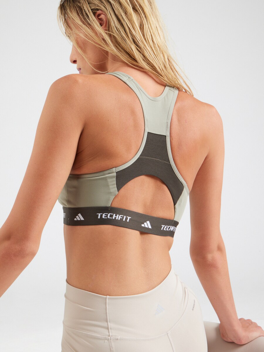 Спортивный бюстгальтер с высоким воротом ADIDAS PERFORMANCE, цвет Khaki/Olive/Pastel green — фото 3