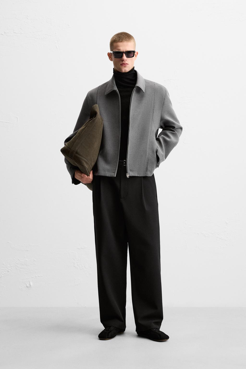 

Укороченный приталенный сшитый жакет ZARA, серый