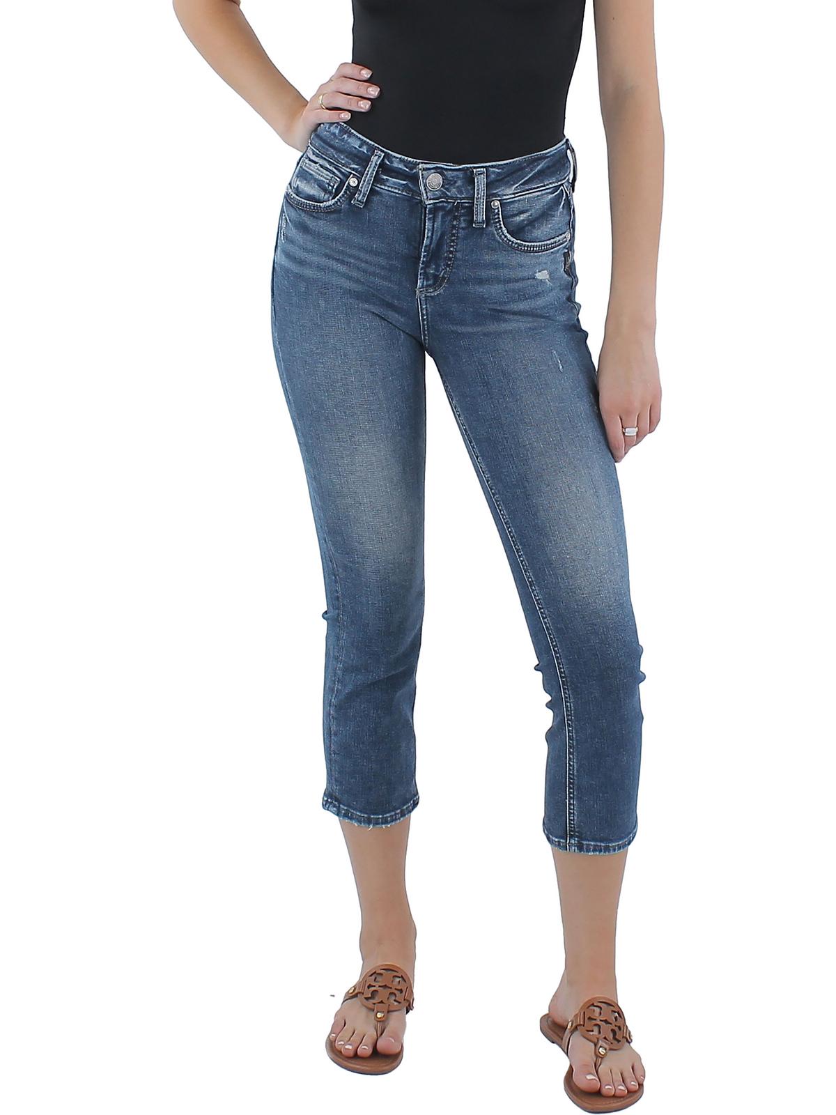 

Женские джинсы-капри средней посадки средней потертости Silver Jeans, индиго
