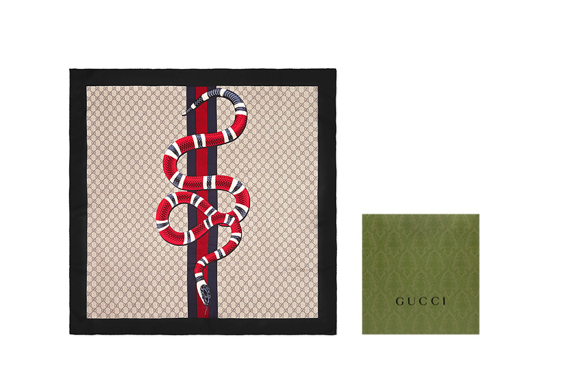 Шелковый шарф унисекс черный красный GUCCI — фото 2