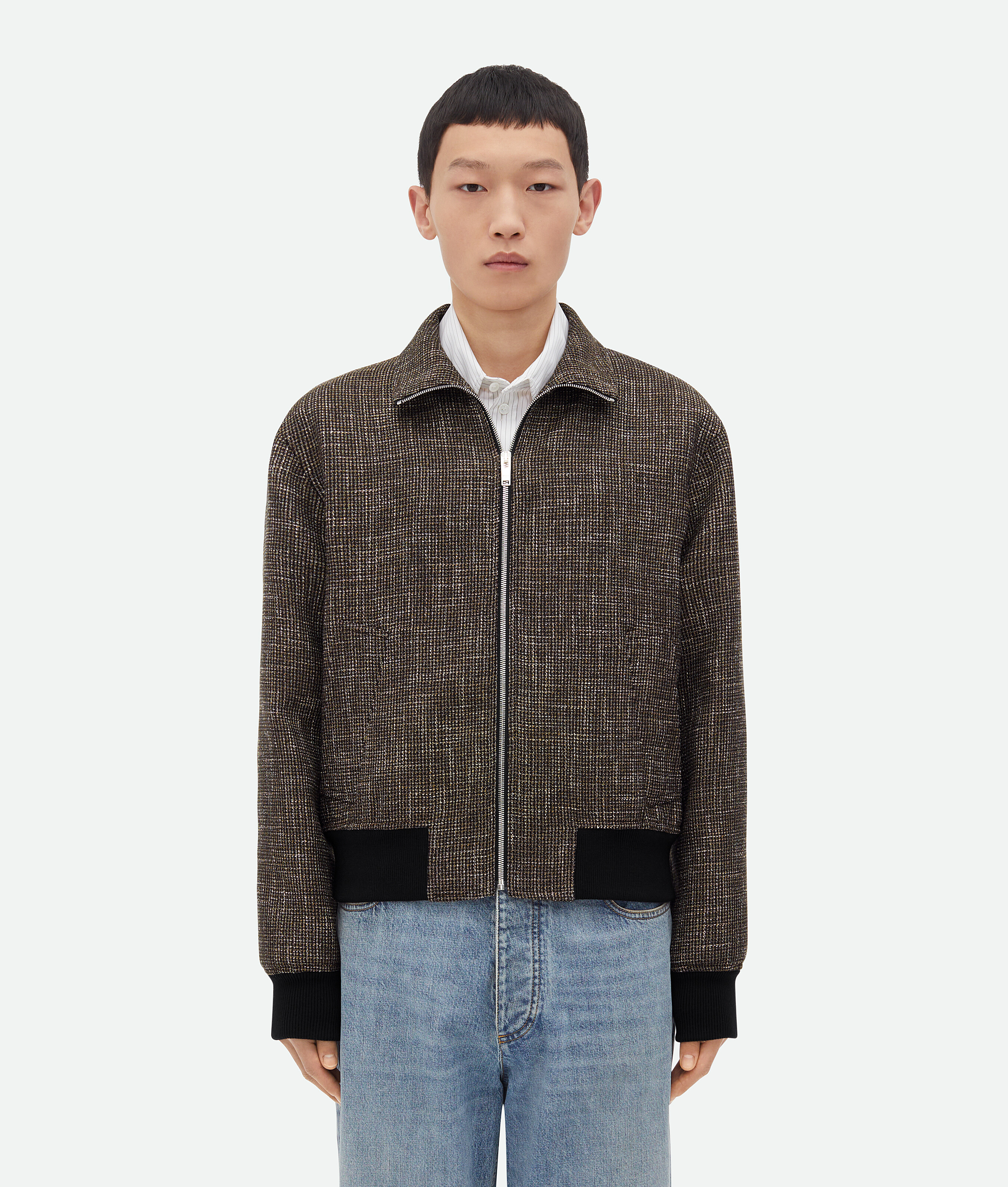 

Блузон пестрый из шерсти и хлопка Bottega Veneta, черный/угольный/бежевый