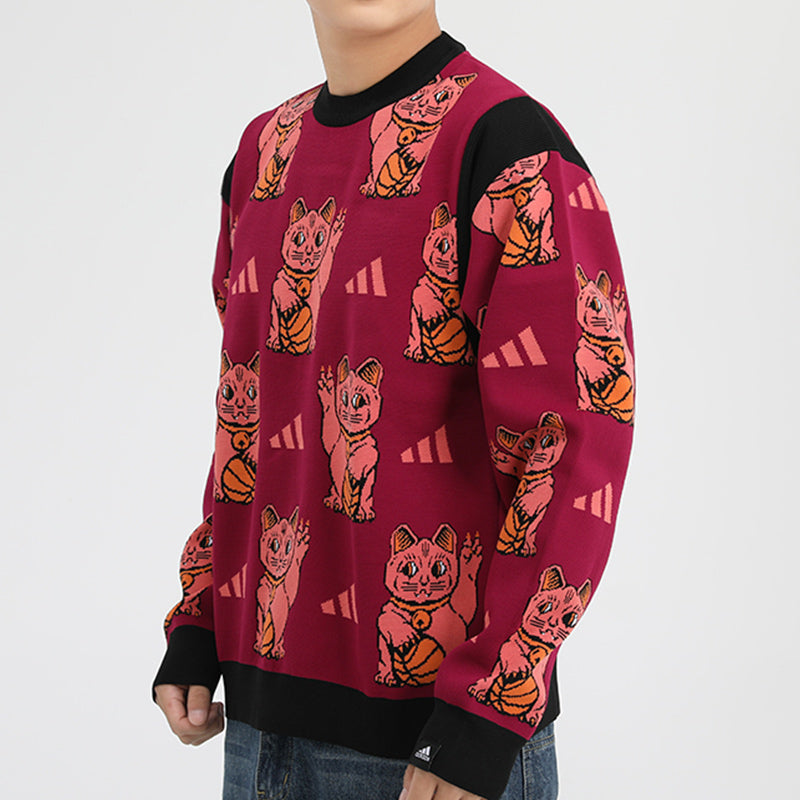 Толстовка adidas M Urban Knit Cr Printing Colorblock Casual Sports Round Neck Red — фото 2