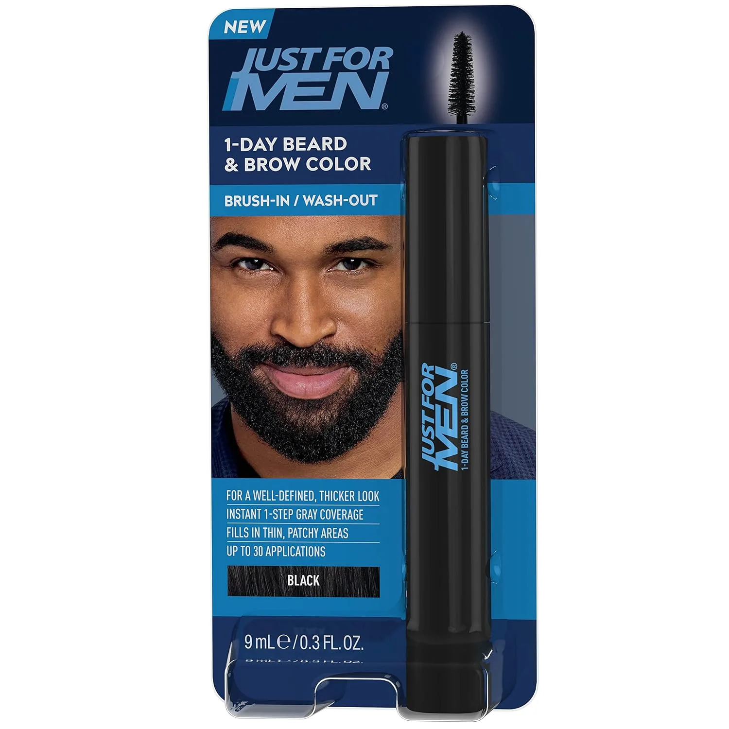 Временная краска для бороды и бровей Just for Men 1-Day, для придания густоты и легкого нанесения с помощью расчески. Легко наносится без смешивания с помощью аппликатора-расчески., Black — фото 2
